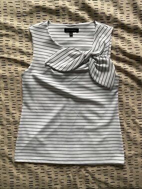 Banana Republic White Sleeveless Stripe Bow-Neck Tank